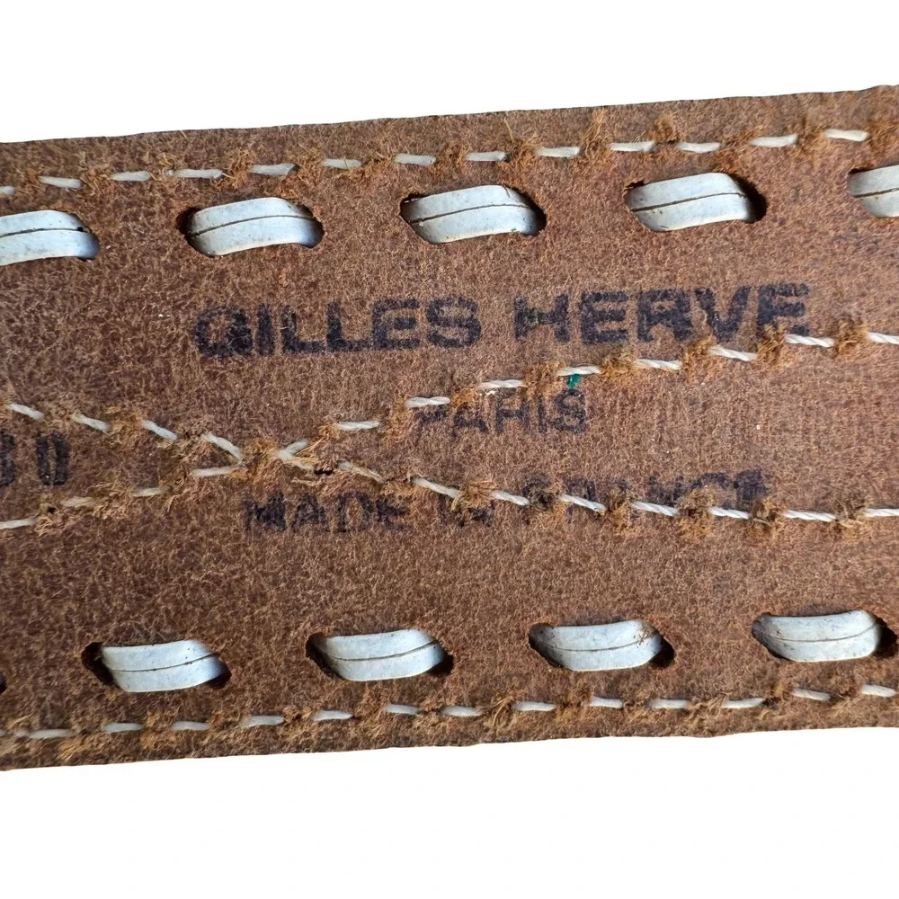 Gilles Herve Paris Tan Leather Whipstitch‎ Western Belt Made in France Size 80